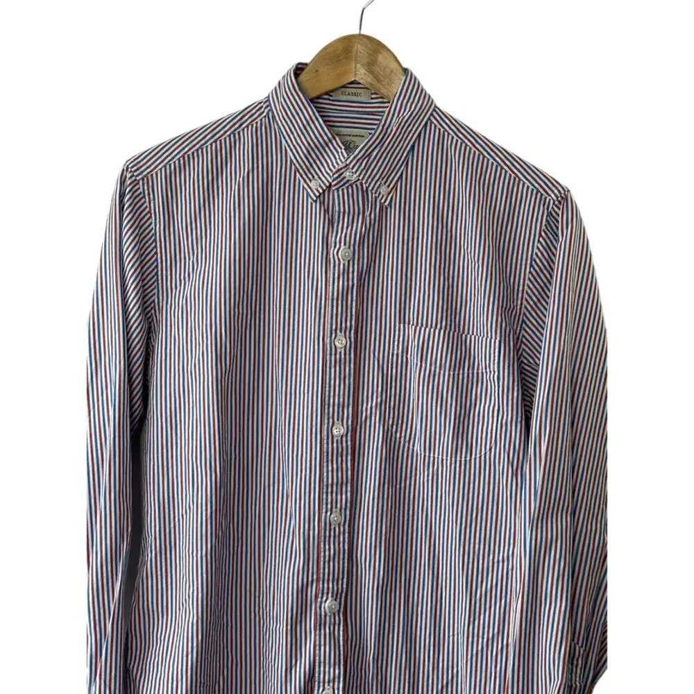 J. Crew Classic Fit Red & Blue Pin-Stripe Long Sleeve Button-Up Shirt Mens Small